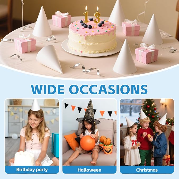 WEOXPR White Paper Party Hats for Birthday, Decorative Bulk Cone Hat for Adults - Image 3