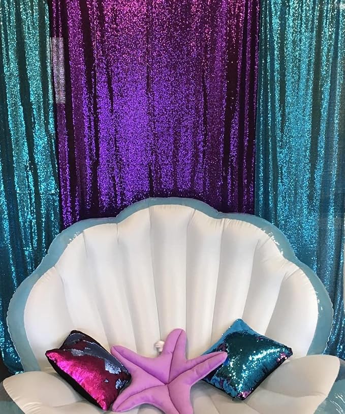 Poise3EHome Teal Sequin Backdrop Curtain, 4 Panels 2FTx8FT Glitter Background - Image 6