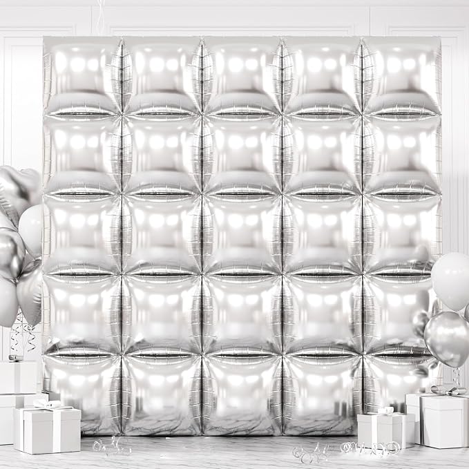 Metallic Silver Double Sided Square Foil Balloons Wall, 19 Inches Chrome Foil by FEYG