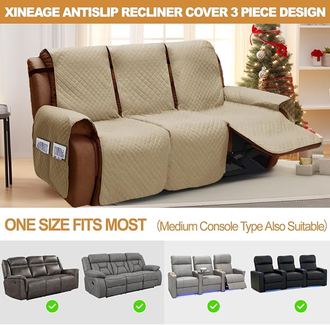 XINEAGE Water Resistant Recliner Cover, 3 Seat Sofa Covers - Image 3