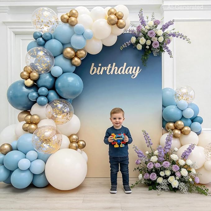 Dusty Blue Balloon Arch Kit, Sand White, Different Size | Latex Balloon - Image 3