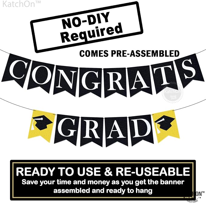 KatchOn Congrats Grad Banner Black | Felt, No DIY, Congrats Banner - Image 2