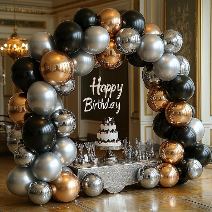 Bezente Black Silver and White Confetti Balloons Set 60pcs 12 inch | Metallic - Image 4