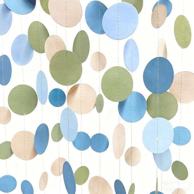 Dusty Blue and Sage Green Beige Polka Dot Garland Olive Green Dusty Blue Cream by pinkblume
