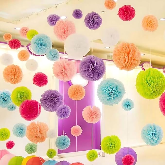 BRZIKWT 12 Pcs Rainbow Tissue Paper Pom Poms - Image 3
