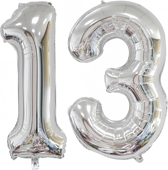 Silver 13 Balloon, 40 Inch Silver Number 13 Balloon Big Foil Mylar Helium by BBPOOL