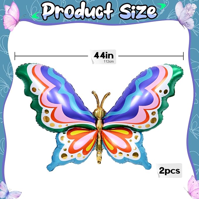 44" Giant Rainbow Butterfly Foil Balloons, Big Multicolor Butterfly Inflatable - Image 8