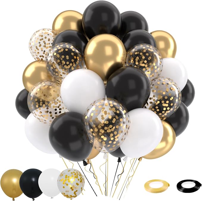 Patimate Black Gold Confetti Balloons Set by PatimateDirect