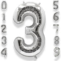 AULE 40 Inch Silver 3 Balloon Number Foil 0-9 Birthday Big Numbers | Birthday by AULE