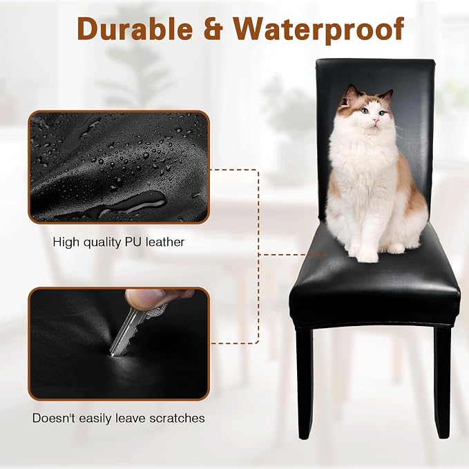 Leather Chair Covers for Dining Chairs Set of 4, Super Stretch Waterproof - Image 5
