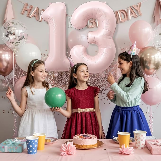 13th Birthday Balloons for Girls, Blush Pastel Pink Large Helium 13 Balloon - Image 4