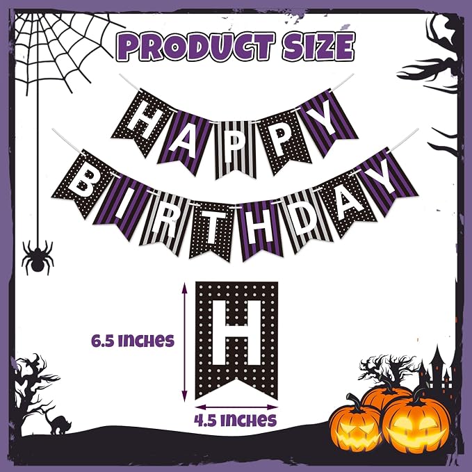 Happy Birthday Banner for Halloween Decorations Indoor - Image 2