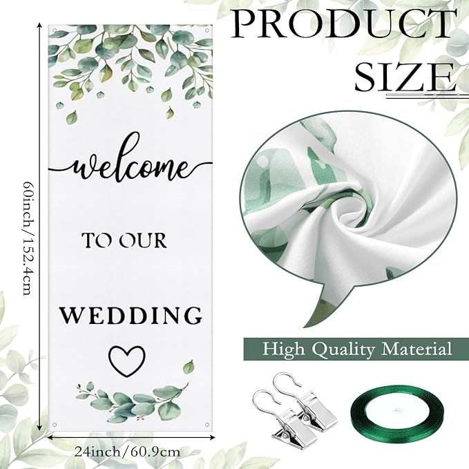 Yousoontic Welcome to Our Wedding Linen Rustic Wedding Welcome Banner Plain - Image 2