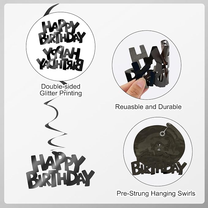 BEISHIDA 12 Pcs Happy Birthday Hanging Swirl Decorations, Birthday Party - Image 3