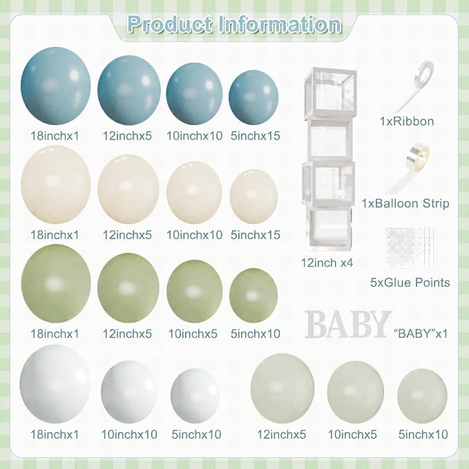 CROSSFINGERS Dusty Blue Sage Green Balloon Baby Shower Decorations | 132Pcs - Image 2