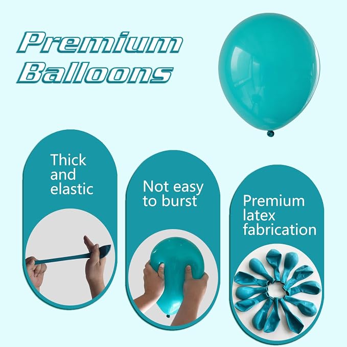 Turquoise Blue Peacock Blue Balloons 145pcs Different Sizes 5in 10in 12in 18in - Image 3