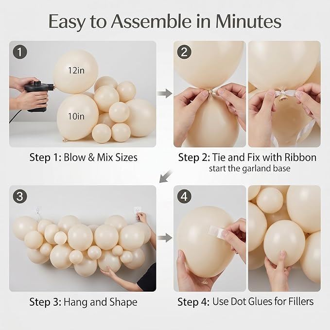 96Pcs 5/10/12/18 Inch Sand White Latex Balloon Garland Arch Kit | Cream Ivory - Image 3
