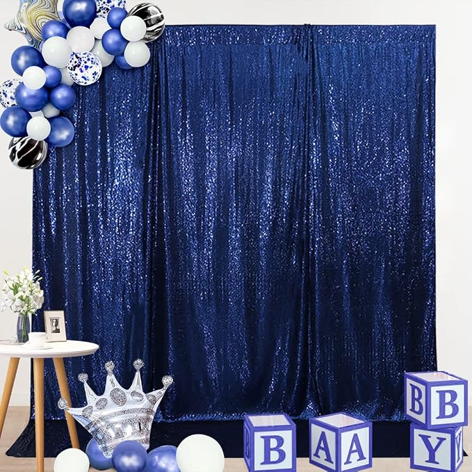 SquarePie 8x8ft Navy Blue Sequin Backdrop, High Density Non-Transparent Glitter - Image 7