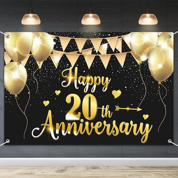 HAMIGAR 6x4ft Happy 20th Anniversary Banner Backdrop by HAMIGAR
