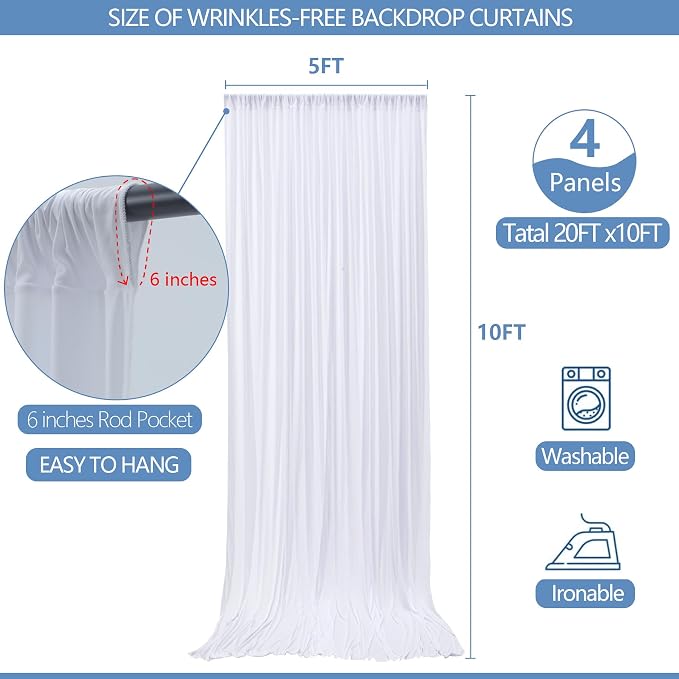 20x10ft Wrinkle Free White Backdrop Curtain - Image 4