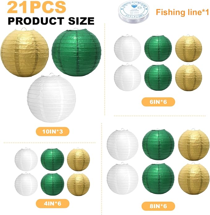 21Pcs Green Paper Lanterns, 4-10in Hanging Decor, St. Patrick's Day Party | - Image 2