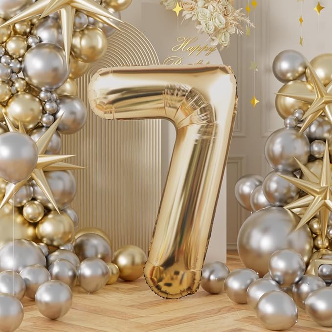 AULE 40 Inch Light Gold 7 Balloon Number Foil 0-9 Birthday Big Numbers | - Image 3