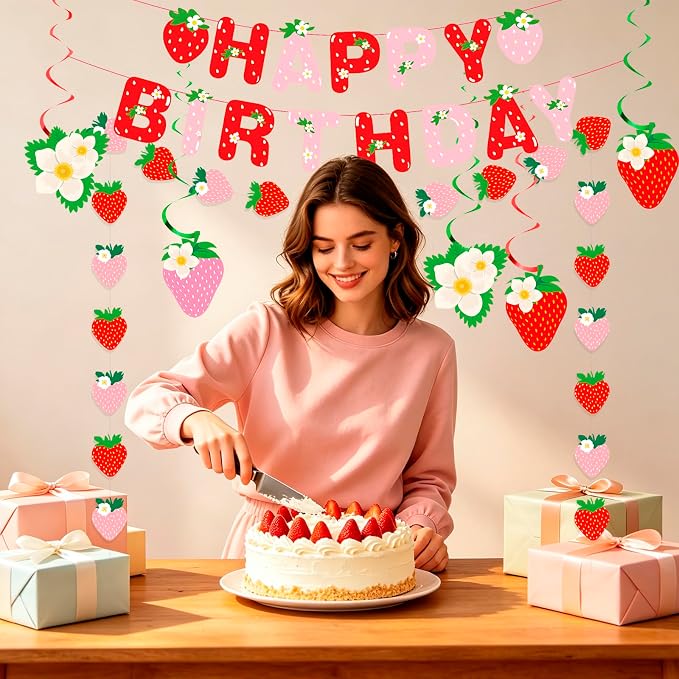 MEETINGU Strawberry Happy Birthday Banner - Image 5