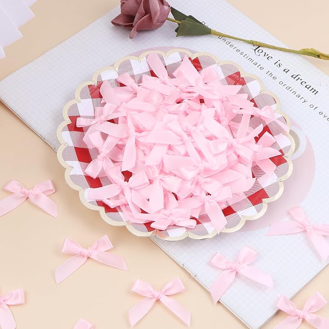 Pink Mini Bows 1.57" 100PCS Small Satin Ribbon Bows - Image 3