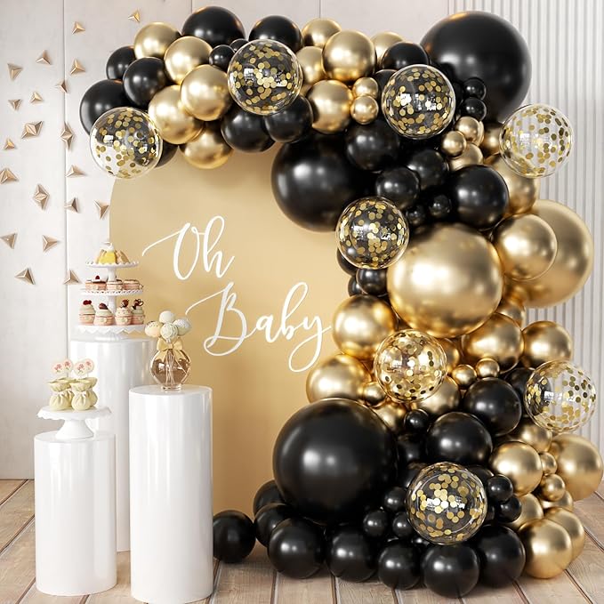 MEBAY 155Pcs Black and Gold Balloon Garland Arch Kit by MEBAY