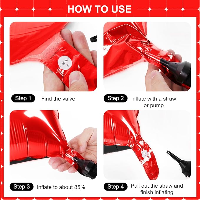 Black and Red Square Foil Balloons 25 Pcs Metallic Black and Red Balloons Wall - Image 2