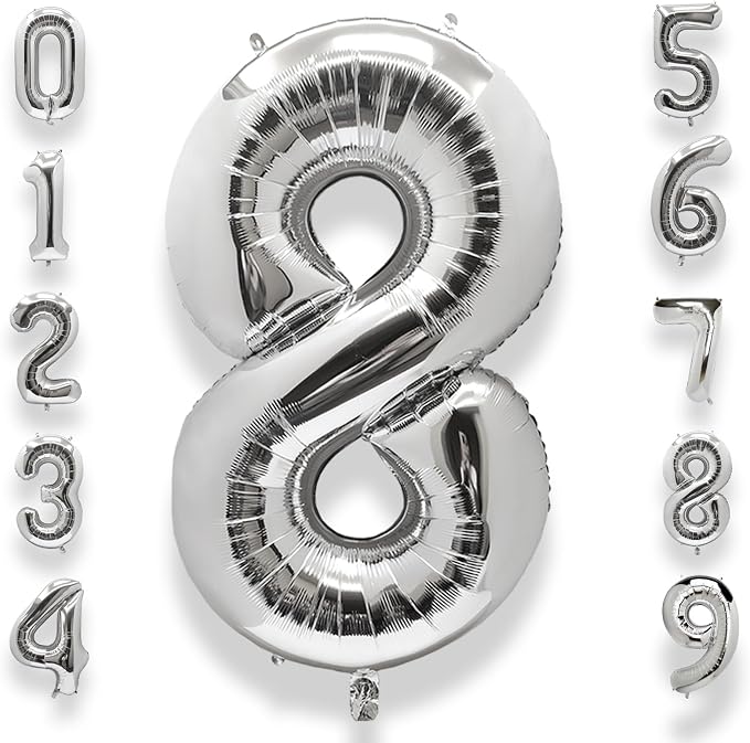 AULE 40 Inch Silver 8 Balloon Number Foil 0-9 Birthday Big Numbers | Birthday by AULE