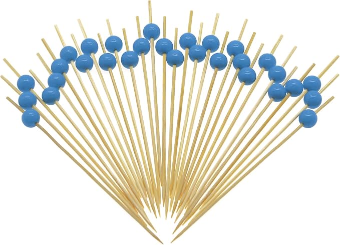 Minisland Sky Blue Pearl Bamboo Cocktail Picks, Fancy Appetizer Toothpicks | by Minisland