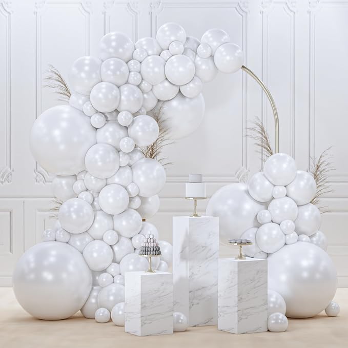 PartyWoo Pearl White Balloons 145pcs Different Sizes Pack of 18 12 10 5 Inch by PartyWoo