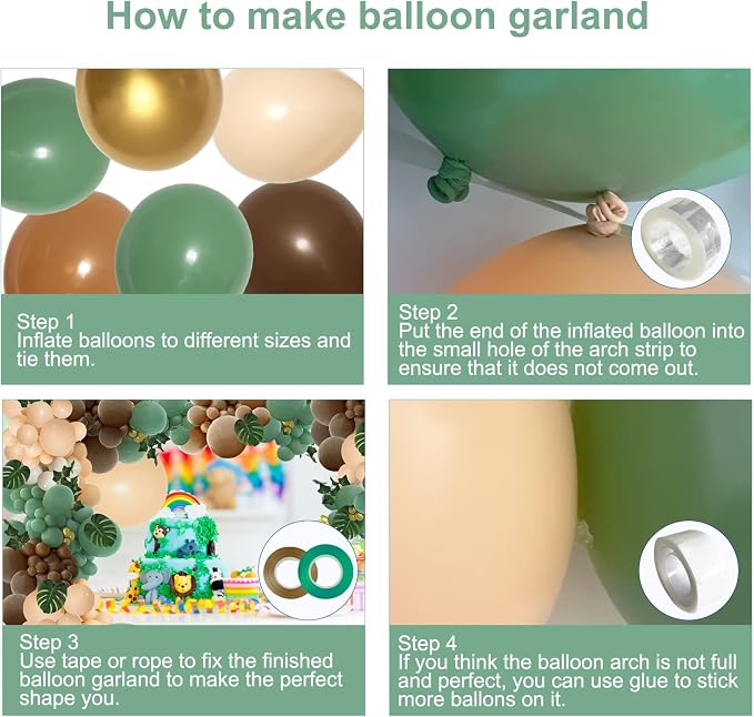 PERPAOL 148PCS Sage Green Brown Balloon Garland Kit, Jungle Safari Woodland - Image 5