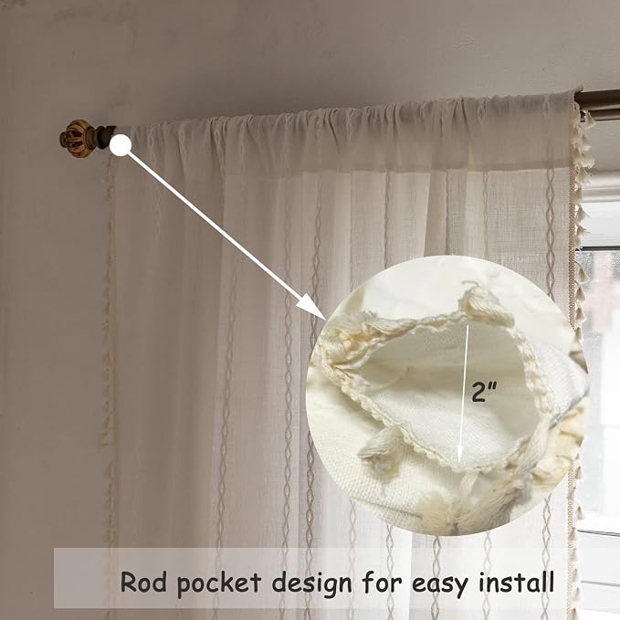 Boho Curtains - Embroidery Linen and Cotton 63 Inch Length 2 Pannels - Image 8