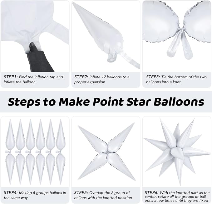 72 PCS White Star Balloons, 26 Inch Star Foil Explosion Balloons, Large Spike - Image 6