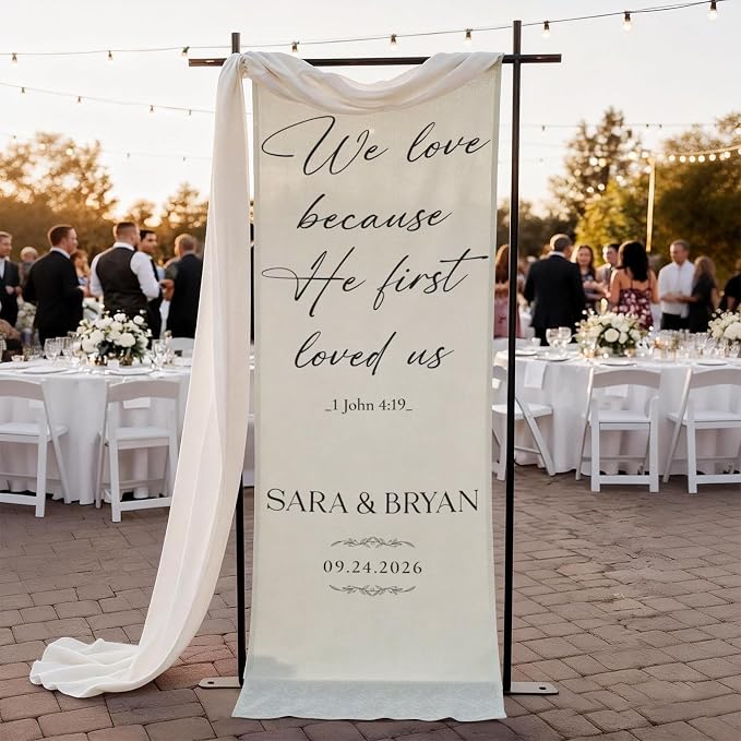 Christian Bible Verse Wedding Linen Wall Tapestry, 1 John 4:19 Scripture Love by Mapileng%E2%84%A2