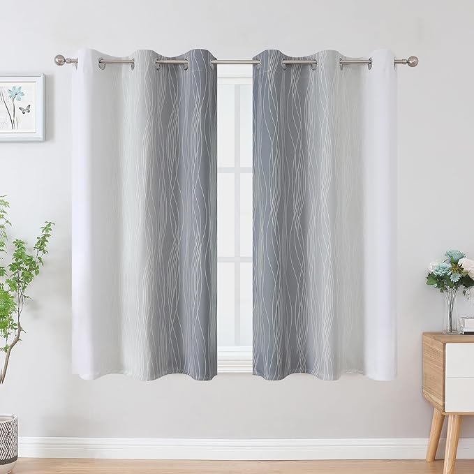 Grey and Greyish White Blackout Curtains 54 Inch Length, Light Blocking - Image 2