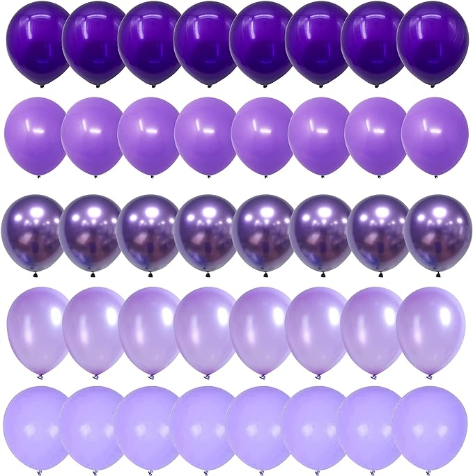 Togvu Purple Balloons, 60 Packs 12 Inch Metallic Chrome Pearl Macaron Light by Togvu