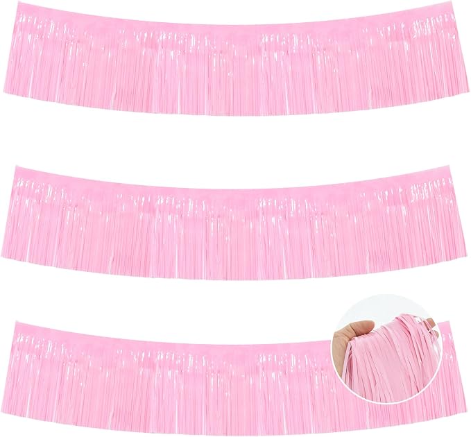 BEISHIDA Macaron Pink Fringe Garland Banner 30ft Wall Tinsel Foil Streamers | by Beishida