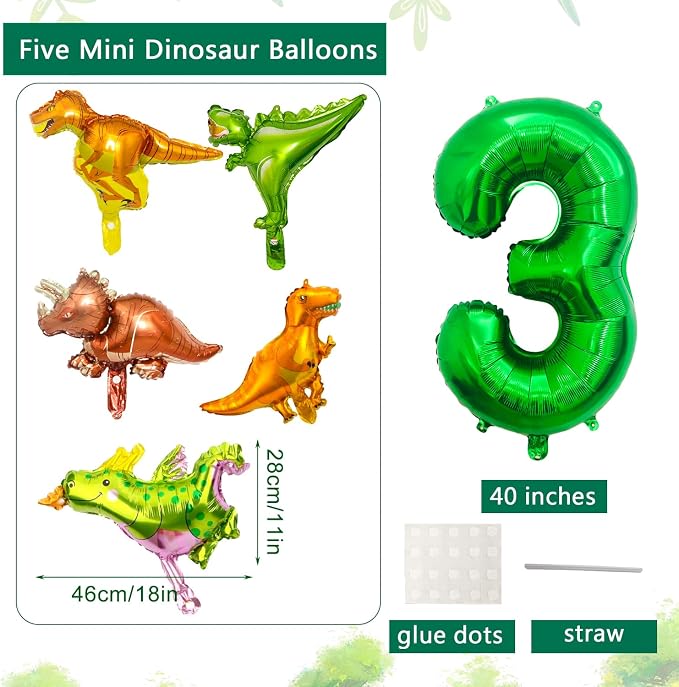 LilyZheng 3rd Birthday Dinosaur Decorations, 40 Inch Dark Green Number 3 Balloon - Image 2