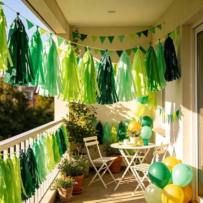 Green Gradient Tissue Paper Tassels 30pcs, Adding Festive Whimsy to Any - Image 3