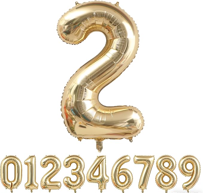 40 Inch Light Gold 2 Number Balloons | Girls Boys 2nd Birthday Giant Balloon by ANGEL+Q+HOUSE