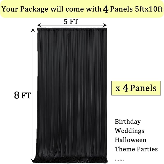 20ft x 8ft Wrinkle Free Black Backdrop Curtains - Image 6