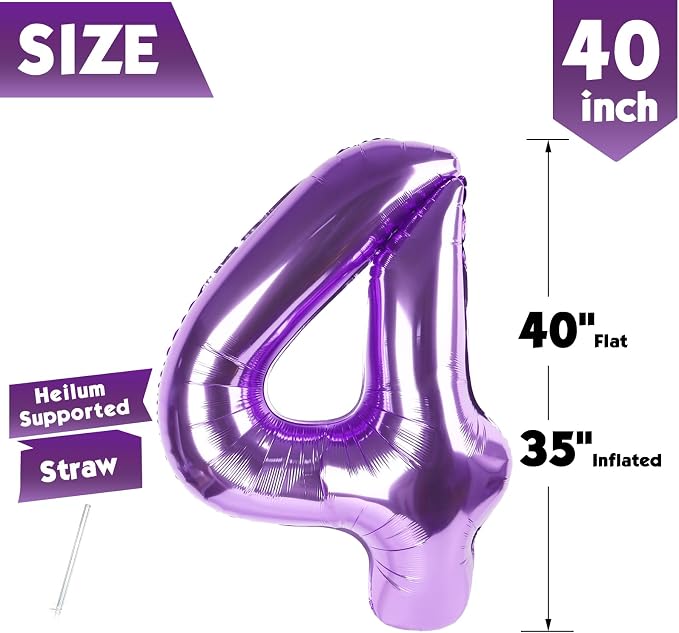 40 Inch Purple Number 4 Balloon Birthday Party Decorations - Image 5
