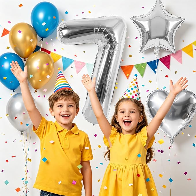 TONIFUL 7th Birthday Balloons Kit 40Inch Silver Large Number 7 Foil Balloon | - Image 5