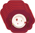 6 Pcs Wine Red Wedding Placemats Scalloped Embroidered Cotton Linen Placemats by Breling