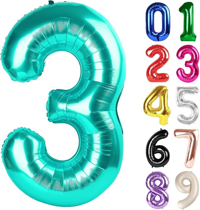 3 Balloon - Teal Birthday Number Balloons, 40 Inch Decorations Men Women | Teal by ALPHADELTAPI