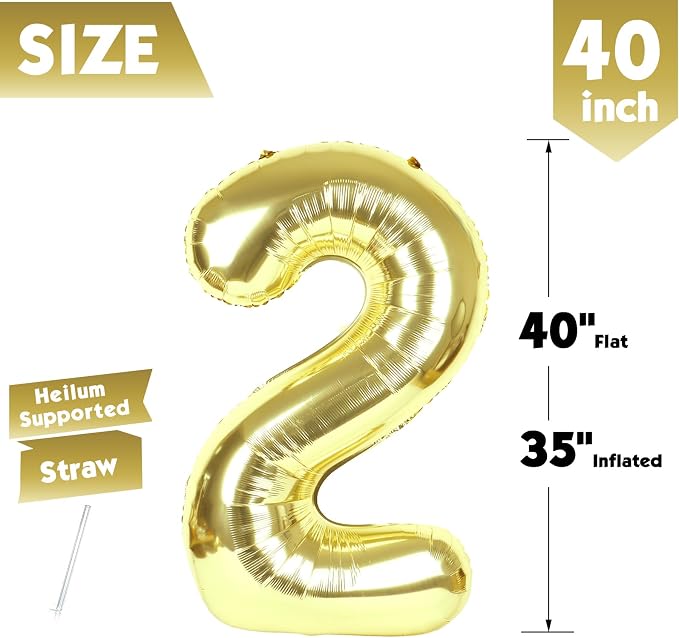 40 Inch Light Gold Number 2 Balloon, Champagne Birthday Party Decorations | 40 - Image 5
