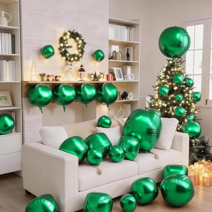 12Pcs Green Round Balloons Foil, Big Metallic Green Foil Balloons - Image 4